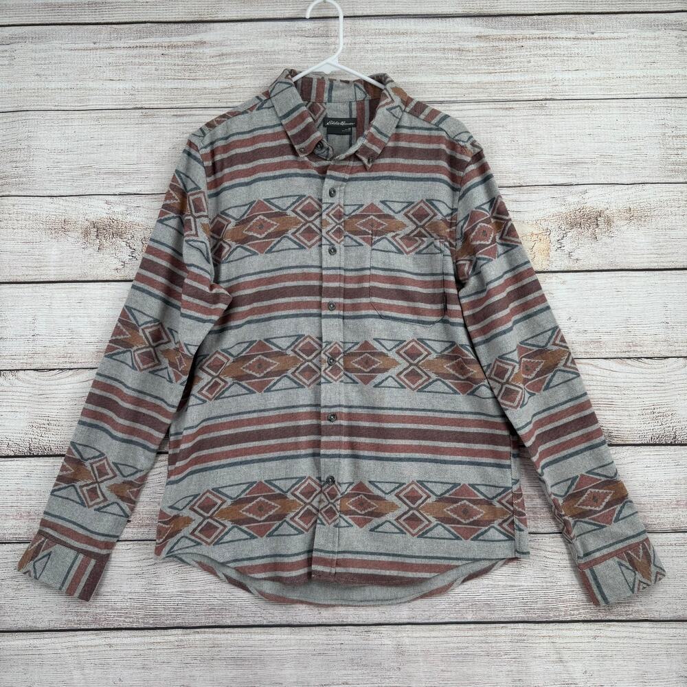 Eddie Bauer Southwest Print Button Down‎ Shirt Mens Medium Gray Rust